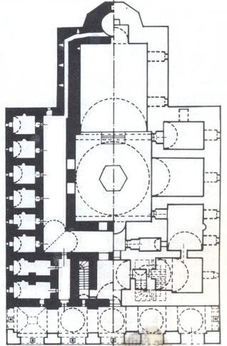 Hüdavendigar Camisi Planı solda üst kat medrese, sağda alt kat cami