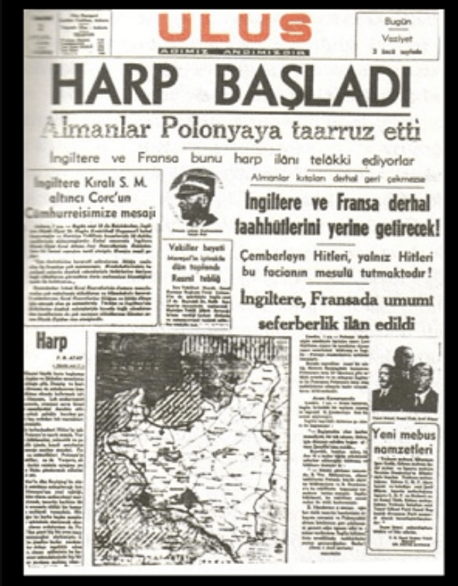 İkinci Dünya Savaşının başlamasını bildiren Ulus Gazetesi