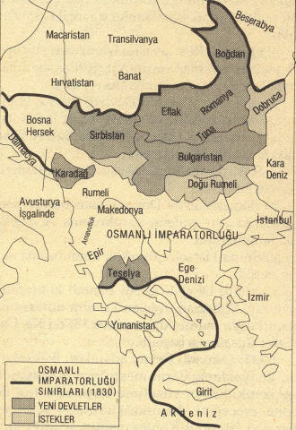 1870 Berlin Antlaşmasına göre Osmanlı Devletinin batı topraklarında ortaya çıkan siyasi tablo